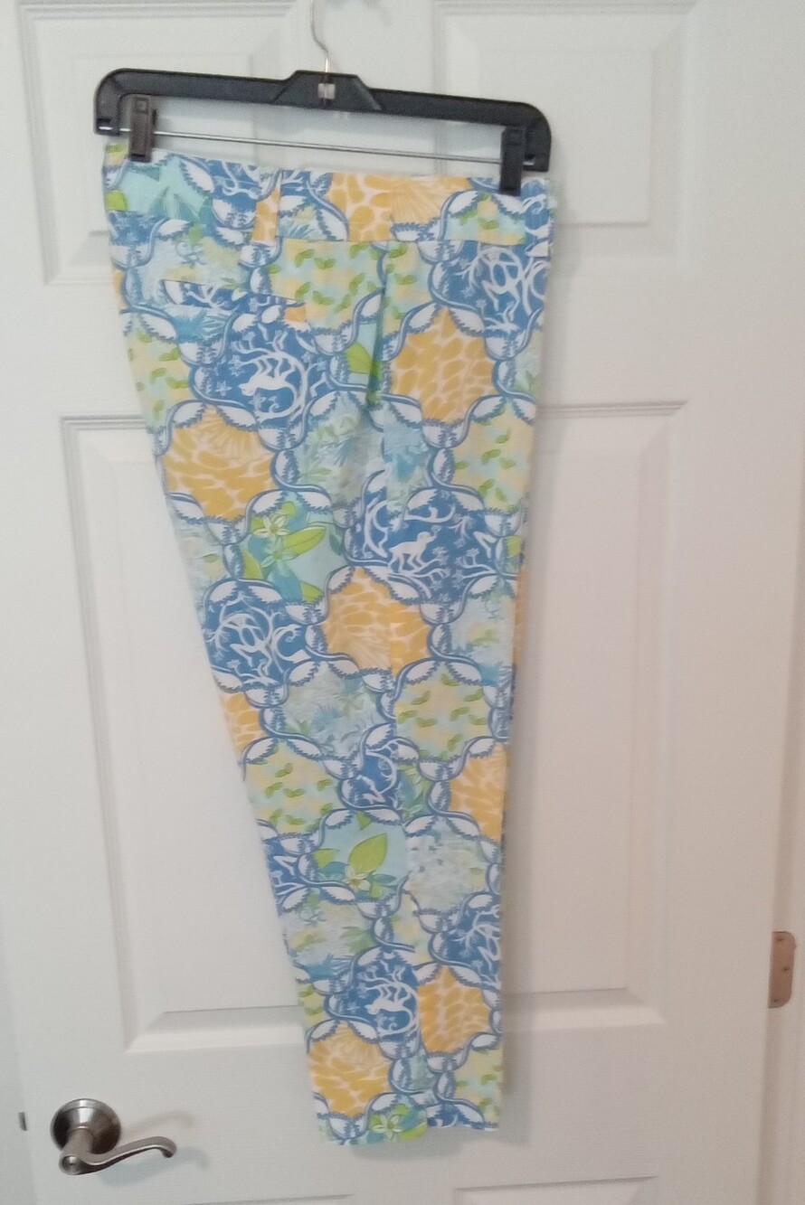 Lilly Pulitzer Capri Pants, Size 12 - Blue, Yellow, Green, White Print